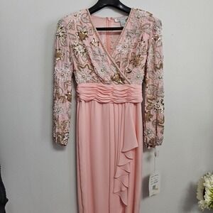 Niteline by Della Roufogali Peach Shrimp Beaded Lined Evening Dress Sze 8 NWT